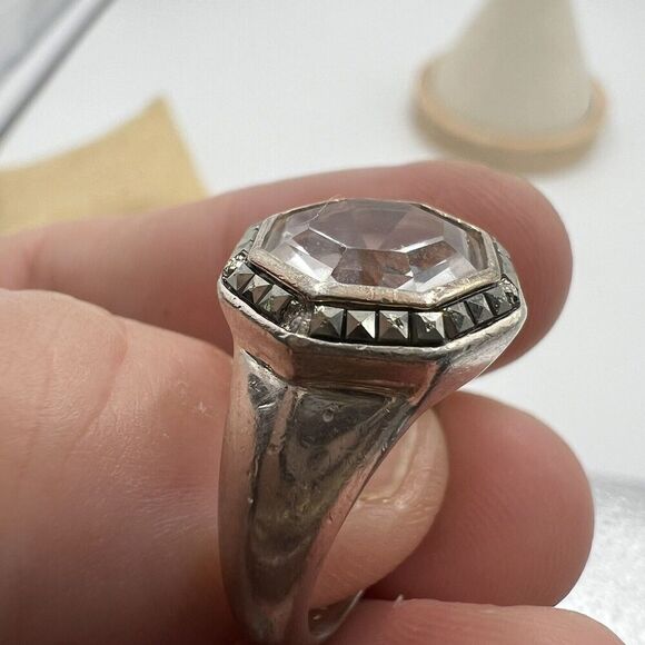 Faceted Quartz Crystal 925 Sterling Large Ring With Spinel READ Size 6.75 - Picture 11 of 16